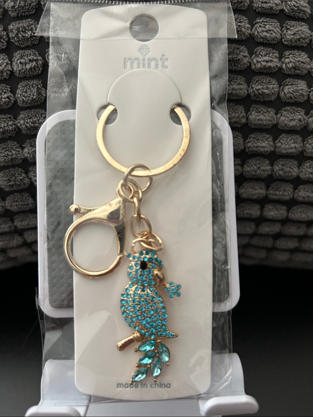 Mint Gold-Tone Turquoise Parrot Keychain Charm